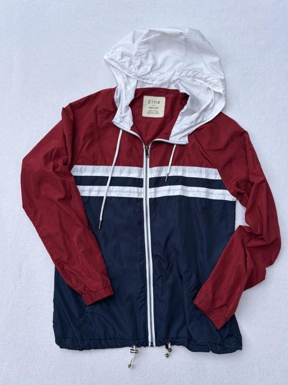 Zine Zumiez Lightweight Maroon Blue Colorblock Striped Windbreaker Sz M Summer